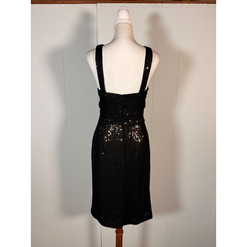 Theia Black Sequins Party Dress Size 10 Sheath Classic Glam Cocktail Evening - Picture 7 of 9